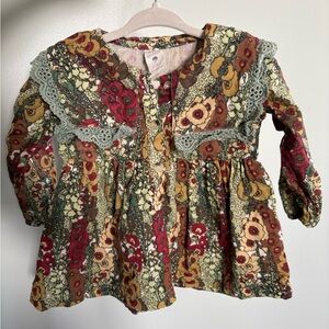 Kate Quinn 2021 green hollyhock organic gauze long sleeve collar top 12-18m